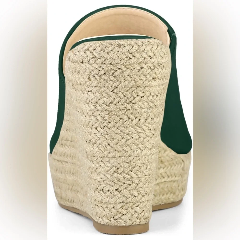 Allegra K Slip on Platform Sandals Espadrilles Wedges Slides Mules, Dark Green 9